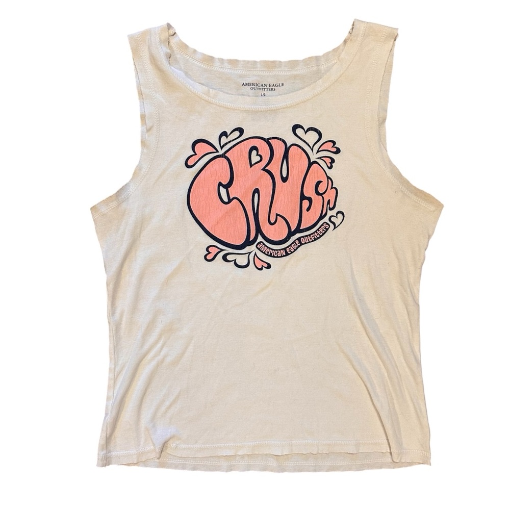 American Eagle Outfitters Y2K Cream Graphic Tank Top